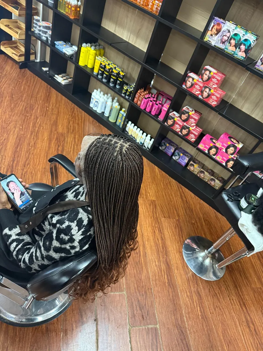 Brown Ombre Micro Braids, Curly Ends