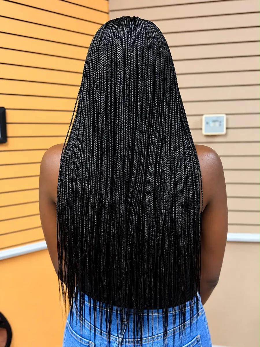 Long Straight Micro Box Braids, Black
